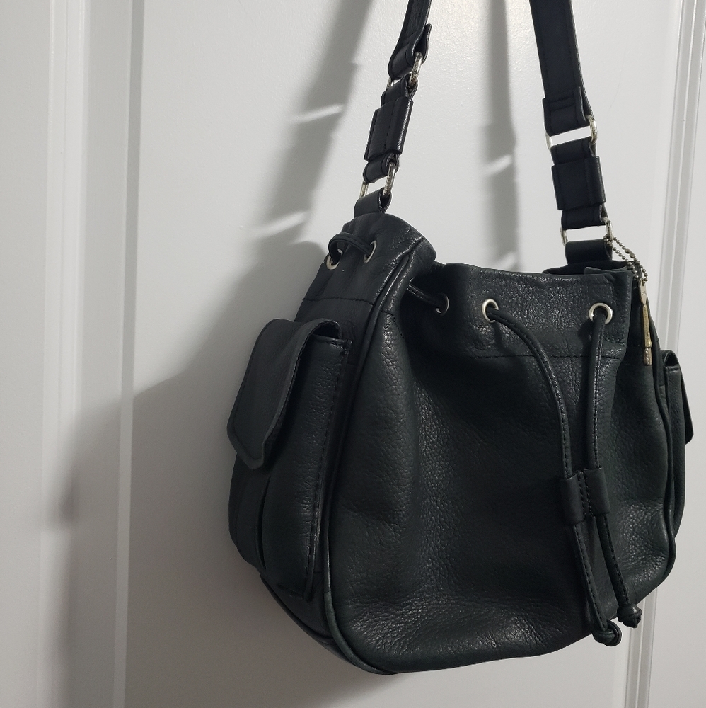 FOSSIL Dark Green Drawstring Bucket Bag Purse - Picture 4 of 15
